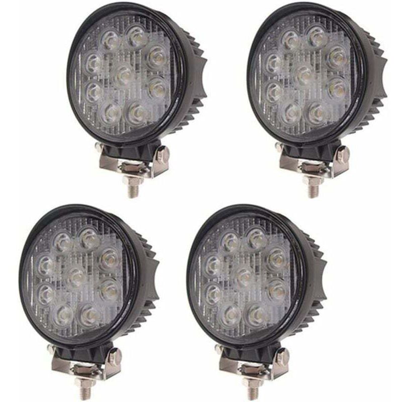 Lot de 4 27W Phare de Travail LED Lumière de Travail Ronde Offroad Projecteur Floodlight Projecteur Floodlight Worklight pour ATV SUV VTT Tracteur
