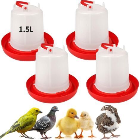 Lot de 4 abreuvoirs pour Poussins de 1,5 l avec poignée – Ensemble d'abreuvoirs pour Poussins, Canards, dindes et Petits Oiseaux de Ferme Distributeur d'eau en Plastique pour poulailler