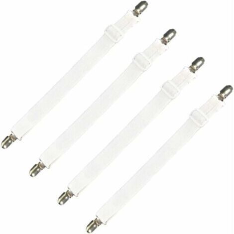 Lot de 4 accessoires literie tendeur de drap réglable sangle élastique fixation, pour drap lit, canapé, housse de repassage - 30cm à 120cm, blanc