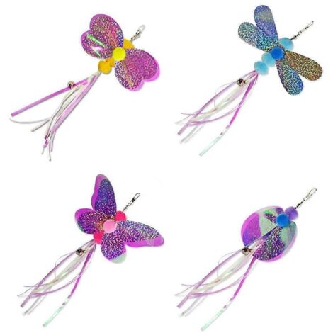 Lot de 4 accessoires pour jouet chat en forme d'insecte, pompons de rechange, refills pour baguette interactive.