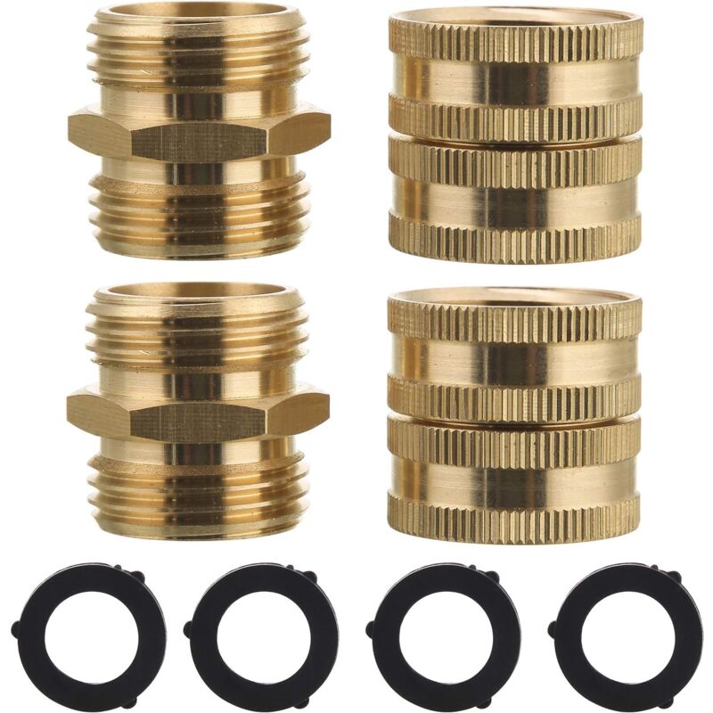 Lot de 4 adaptateurs de tuyau d'arrosage, mâle vers mâle, femelle vers femelle, connecteur en laiton de 1,9 cm, avec 4 rondelles supplémentaires