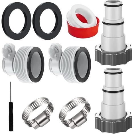 Lot de 4 adaptateurs de tuyau de piscine, kit de remplacement pour piscine Intex avec joint en caoutchouc, adaptateur A/B pour 1,2/1,5/1,8 pouces, accessoires de piscine Intex pour pompes filetées
