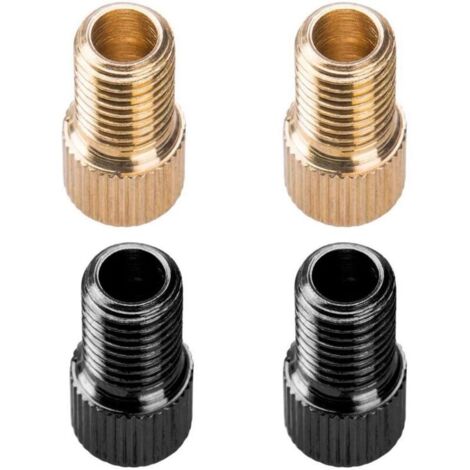 Lot de 4 Adaptateurs de Valve, Bouchon de Valve en Laiton Embout Pompe Vélo Presta à Sclaverand avec Joint d'Étanchéité pour VTT Bicyclette Tricycles (Noir, Doré)