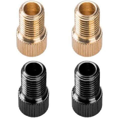 Lot de 4 Adaptateurs de Valve, Bouchon de Valve en Laiton Embout Pompe Vélo Presta à Sclaverand avec Joint d'Étanchéité pour VTT Bicyclette Tricycles (Noir, Doré)