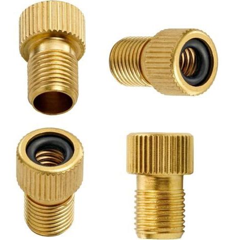 Lot de 4 adaptateurs de valve Presta vers Schrader – Laiton massif et inoxydable – Gonflage facile avec toutes les pompes à air