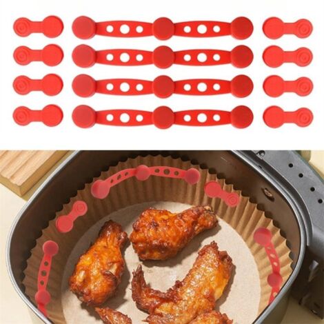 Lot de 4 aimants pour friteuse à air, boucle magnétique en silicone pour papier parchemin, accessoires de cuisine avec clips longs et courts pour friteuse à air, accessoires pour friteuse à air