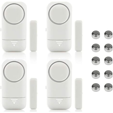 Lot de 4 alarmes magnétiques pour fenêtre et porte - Alarme maison- Système anti-vol sans fil - Piles incluses- Anti-Intrusion Anti-Vol Contre Cambriolage Détecteurs 120dB Sirène avec Piles- Blanches
