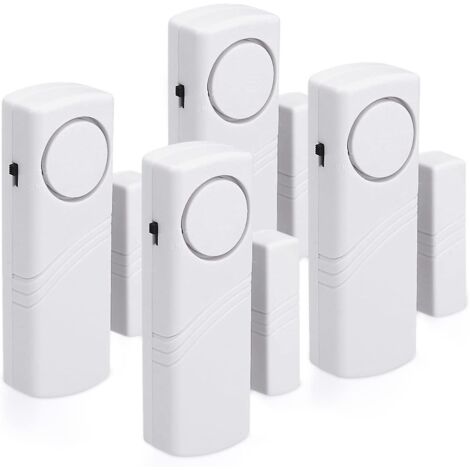 Lot de 4 alarmes sans fil pour portes et fenêtres - Fonctionnement magnétique, 100 dB, système anti-intrusion pour la sécurité de votre domicile contre les cambriolages