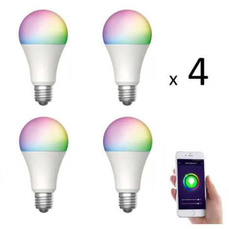 (Lot de 4) Ampoule LED connectée - 8,5W - Culot E27- 800 lm - RVB - Wifi