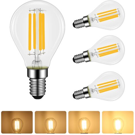 Lot de 4 Ampoule LED E14 4W Filament Dimmable, Equivalent à Ampoule Incandescente 40W, Blanc Chaud 2700K, 400 Lumen, Petite Vis Edison, G45/P45 Forme, Lampe Filament Vintage Transparent