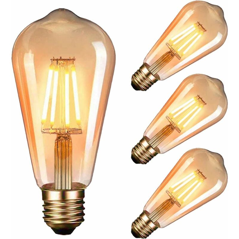 Lot de 4 Ampoule led Edison, Ampoule Rétro E27 (4W / 220V) ST64 Blanc, Lampe style vintage pour la maison, café, bar