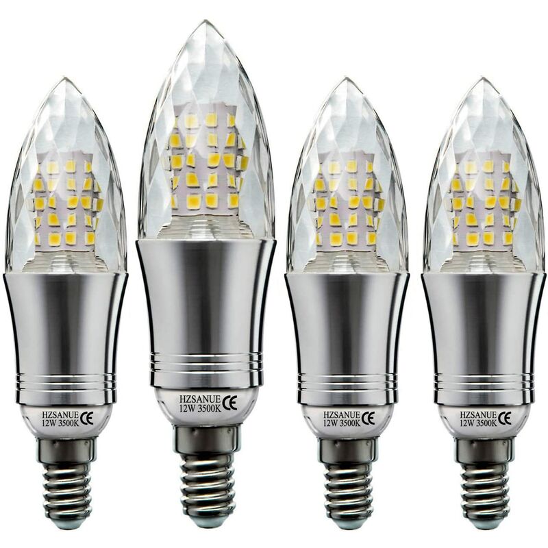 Lot de 4 Ampoule led en Forme de Bougie E14 12W, Équivalent 100W Ampoule Incandescente, Blanc Lumière du Chaud, Ampoule Bougie Petit Edison à Vis