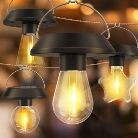 Lot de 4 Ampoule LED solaire portable pour camping et tente, Lampe d'ambiance de tungstène avec crochet, Étanche, Ampoule suspendue pour patio