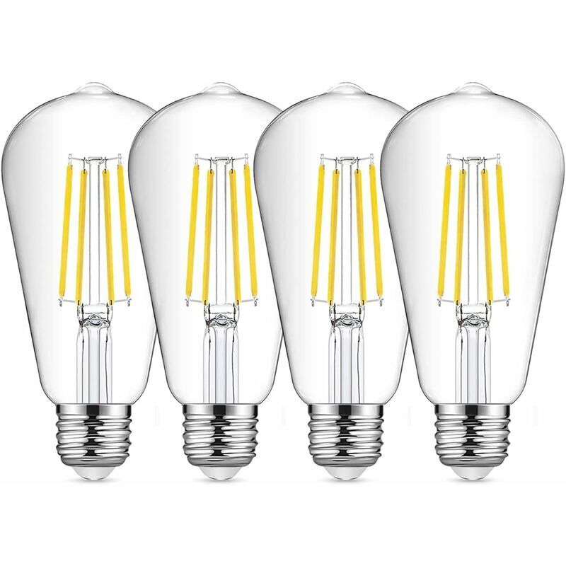 Lot de 4 ampoules à filament LED E27 ST64, 8 W 6500 K blanc froid vintage, ampoules antiques Edison vintage