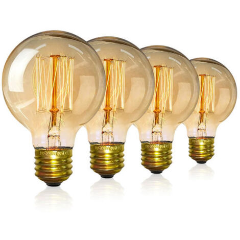 Lot de 4 ampoules Edison vintage - Ampoules à vis à intensité variable - Ampoules globe - Lumière chaude 40 W G80 E27 220 V [Classe énergétique A]