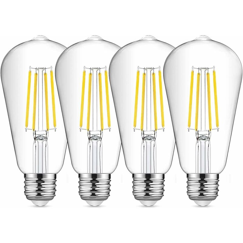 BSR - tonchean Ampoule led E27,Lot de 4 ampoules à filament led E27 ST64, 8 w 6500 k blanc froid vintage, ampoules antiques Edison vintage