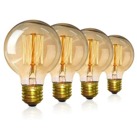 Lot de 4 ampoules globe Edison vintage - Blanc chaud 40 W G80 E27