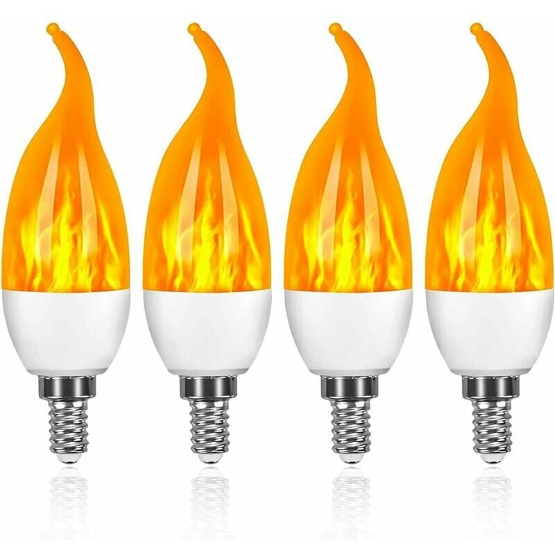 Lot de 4 Ampoules led 3 w E14 Ampoule Effet Flammes avec 1 Modes d'éclairage Ampoule Décorative pour Halloween, Noël, Saint-Valentin, Fête de mariage
