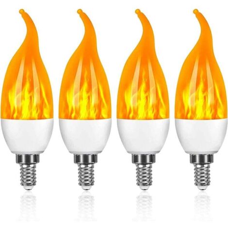 Lot de 4 Ampoules LED 3 W E14 Ampoule Effet Flammes avec 1 Modes d'éclairage Ampoule Décorative pour Halloween, Noël, Saint-Valentin, Fête de mariage
