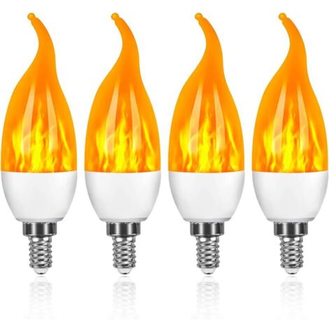 Lot de 4 Ampoules LED 3 W E14 Ampoule Effet Flammes avec 1 Modes d'éclairage Ampoule Décorative pour Halloween, Noël, Saint-Valentin, Fête de mariage