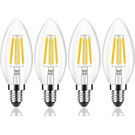 Lot de 4 Ampoules LED Classique E14,équivalent 4W,Forme Bougie,éclairage Blanc Chaud 2700K,AC 220V-240V [Classe énergétique A]