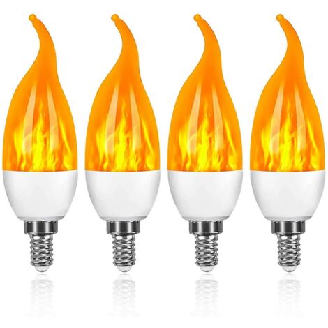 Lot de 4 ampoules LED E14 3W à effet flamme avec 3 modes d'éclairage décoratifs