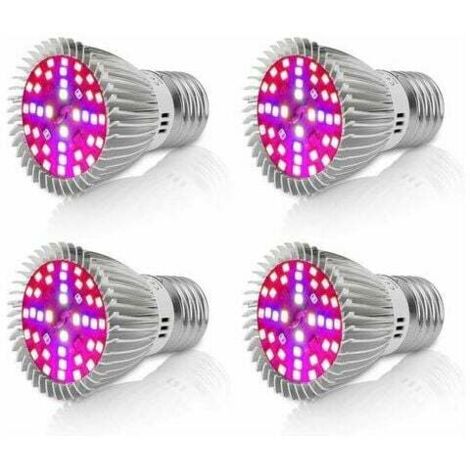 Lot de 4 ampoules LED E27 10W à spectre complet, lampe de croissance pour plantes d'intérieur, culture hydroponique biologique en serre, qualité A+