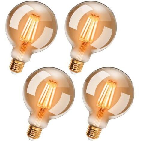 Lot de 4 Ampoules LED Edison Vintage G95 E27, 6W, Blanc Chaud 2200K, Ampoule Rétro à Filament, Equivalent à Ampoule Incandescente 54W, Non-Dimmable