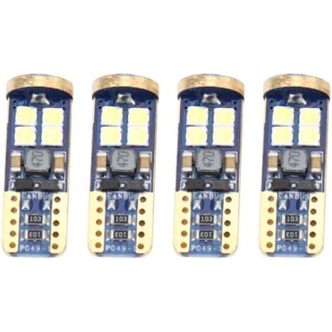 Lot de 4 ampoules LED T10 168 W5W 194 SMD 3030, puce Canbus pour intérieur, plafonnier, carte, porte, éclairage de plaque d'immatriculation, blanc CB T10-12SMD-3030
