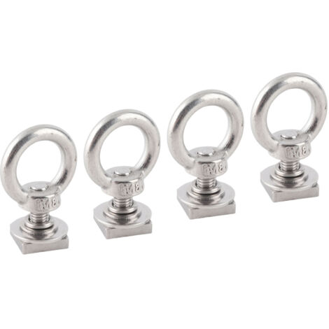 Lot de 4 anneaux d'ancrage M8 robustes en acier inoxydable pour fixation sur rail en T, avec crochets argentés, pour sandows et cordes.