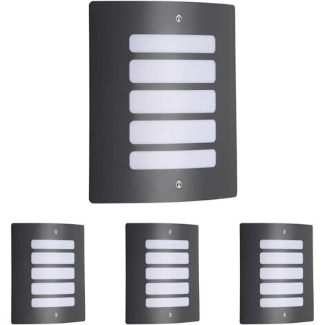 Lot de 4 - Applique Extérieure - Luminaire Mural - Acier Anthracite - Diffuseur Opal - IP44 - Pour Façade et Terrasse - Argenté - 24x9x29cm