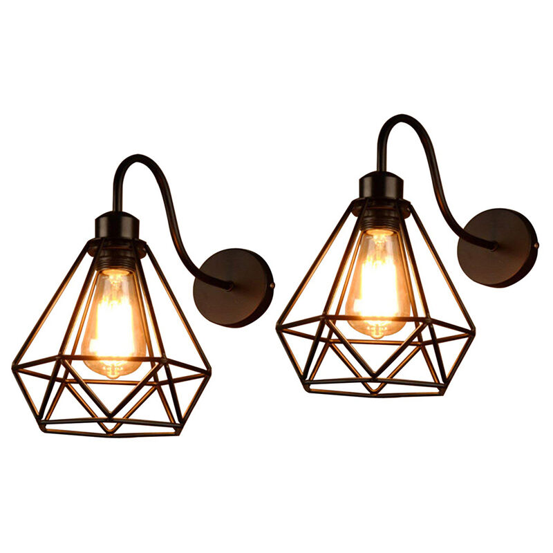 Appliques Murales Vintage Industrielle Lampe Murale Design Cage en Métal pour Chambre Couloir Salon Noir - 2Pcs