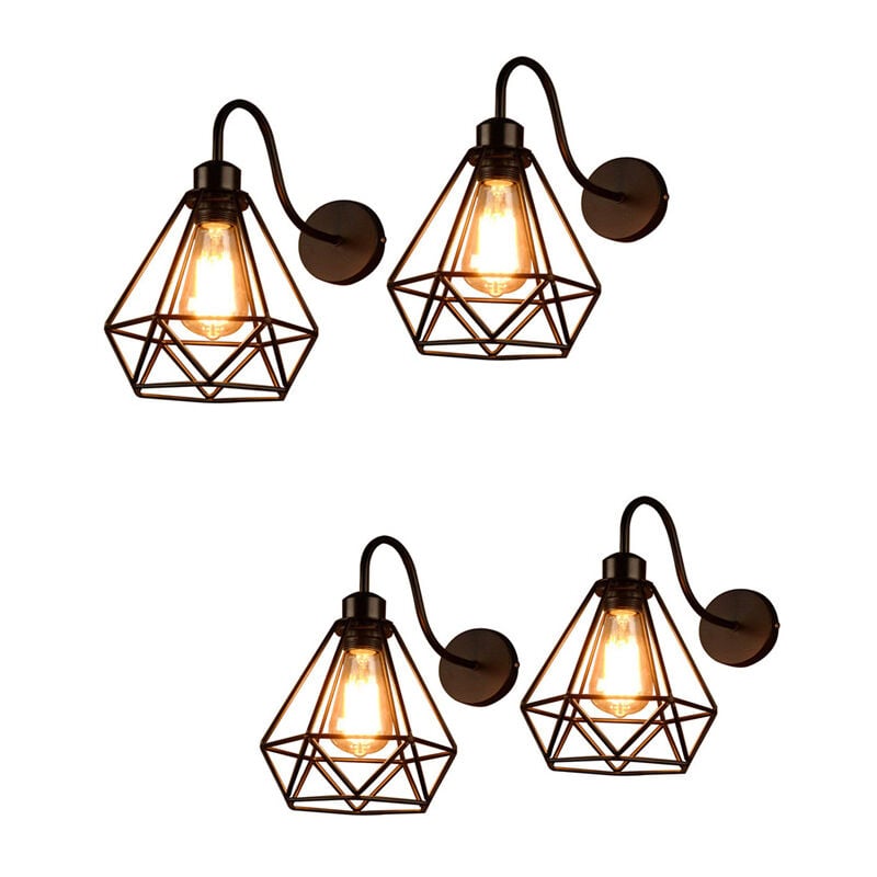 Appliques Murales Vintage Industrielle Lampe Murale Design Cage en Métal pour Chambre Couloir Salon Noir - 4Pcs