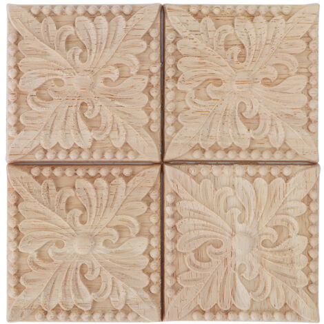 Lot de 4 appliques à carreaux sculptées non peintes pour décoration de meubles (B)
