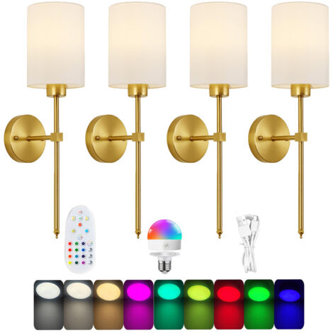Lot de 4 appliques murales rechargeables dorées avec télécommande, lampe de chevet, lumière colorée, convient pour le salon