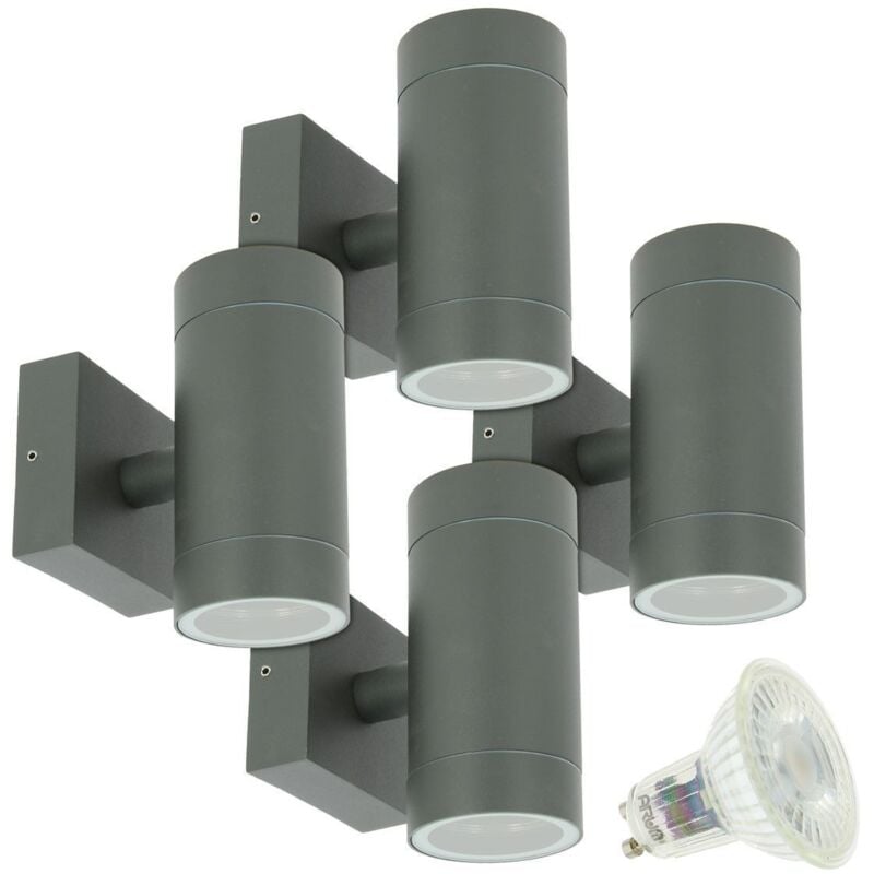 Lot de 4 Appliques venice Gris Anthracite Extérieure double faisceau avec 8 Ampoules led GU10 5W Température de Couleur: Blanc neutre 4000K