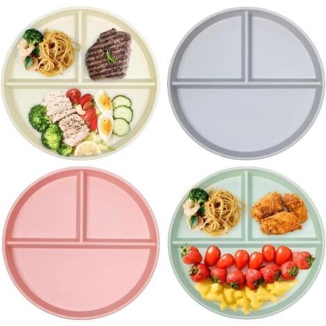 Lot de 4 Assiettes Divisées, 22.8cm Assiette Plastique Reutilisable,Plate à Compartiments Incassable pour adultes et petits enfants