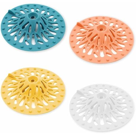 Lot de 4 attrape-cheveux en silicone en forme de volcan, bonne prise en main pour salle de bain (4 couleurs)，GU.B/bon