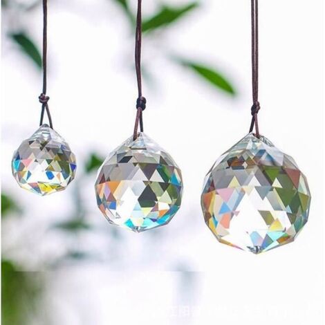 Lot de 4 Attrape Soleil - Boule de Cristal Prisme - décoration suspendue - Diamètre 1,5cm - en verre