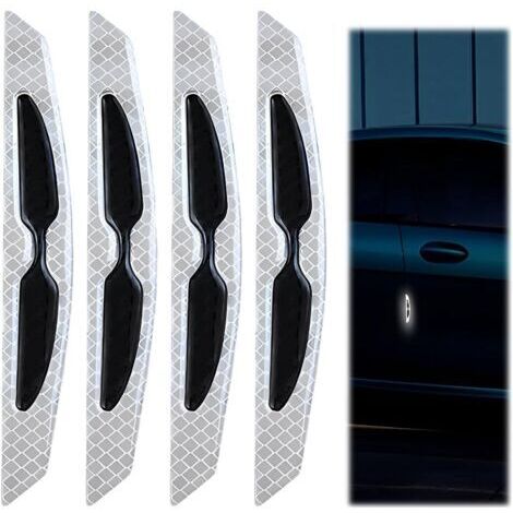 Lot de 4 autocollants protection portiere voiture blancs, réfléchissants pour la nuit, utilisables sur tous types de voitures.