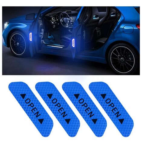 Lot de 4 autocollants réfléchissants d'avertissement d'ouverture pour portières de voiture, conseils de sécurité pour la vision nocturne, bandes de protection anti-collision de 9,1 cm (bleu)
