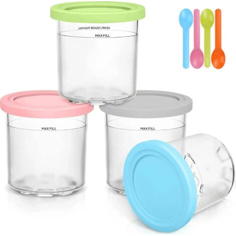Lot de 4 bacs à glace avec couvercles pour sorbetières Ninja Creami. Compatibles avec les modèles NC300EU, NC301EU et NC300.
