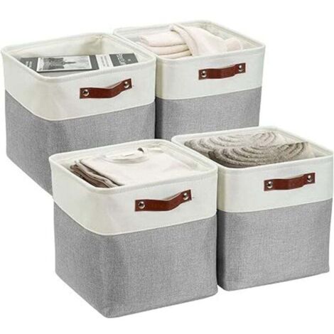 Lot de 4 bacs de rangement cubiques de 27,9 cm, bacs de rangement cubiques, paniers de rangement pour organiser une étagère, un placard, une chambre d'enfant, des jouets (gris et blanc)
