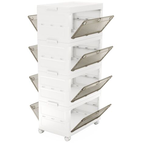 Lot de 4 Bacs de Rangement en Plastique de 168L Boîtes de Rangement Empilables avec Couvercle & Roulettes Blanc