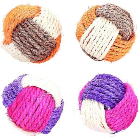 Lot de 4 balles en sisal pour chat, jouet pour chat en corde de sisal, balles de jeu pour chaton (couleur aléatoire)