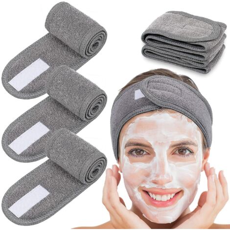 Lot de 4 bandeaux de spa, bandeau de maquillage pour les cheveux, bandeau extensible en tissu éponge pour le sport, le yoga et la douche (GRIS)