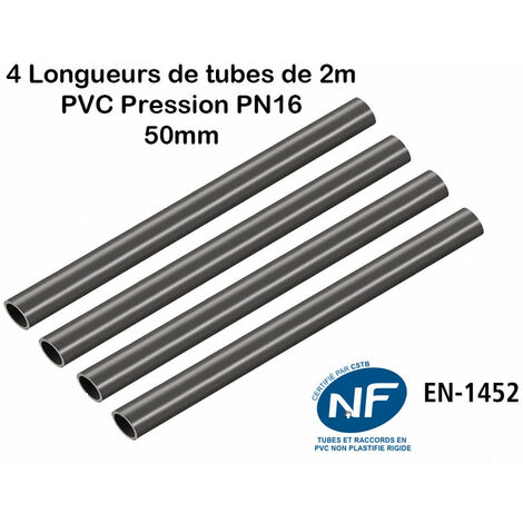 Lot de 4 Barres de Tuyau Rigide Tube PVC Pression PN16 50mm : Longueur 2m