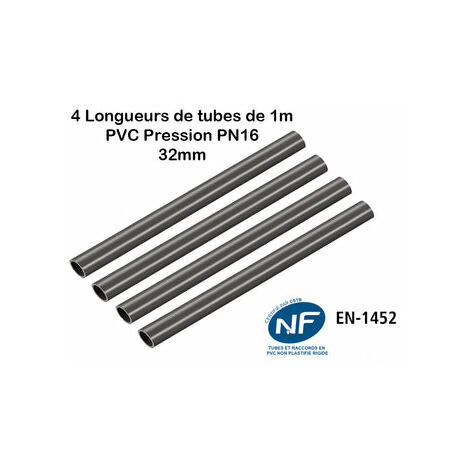 Lot de 4 Barres Tuyau 32mm : Longueur 1m Rigide Tube PVC