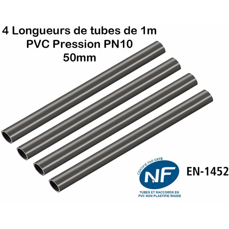 Zenlys - Lot de 4 Barres Tuyau Rigide Tube pvc Pression PN10 50mm : Longueur 1m / Piscine et bassins