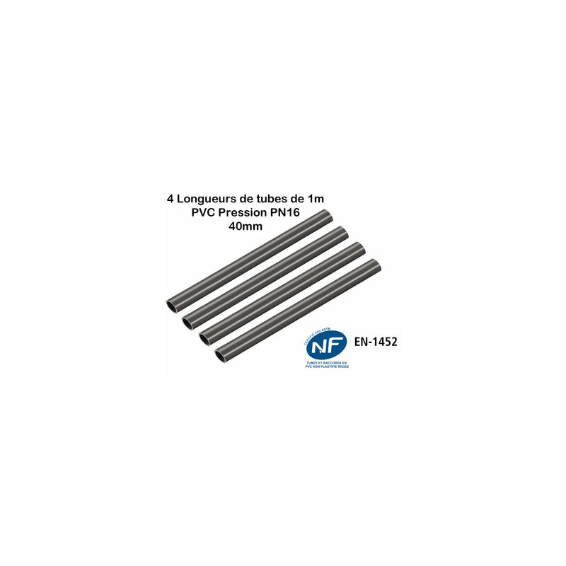 Lot de 4 Barres Tuyau Rigide Tube pvc Pression PN16 40mm : Longueur 1m